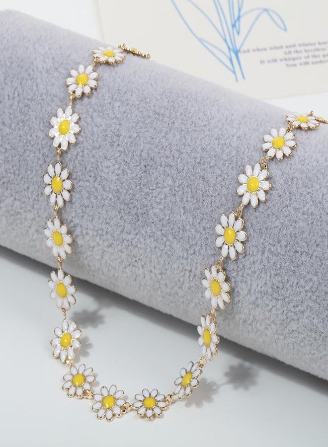 DATOA Daisy Jewelry Set for Women Cute Daisy Choker Necklace Bracelet Dainty Flower Long Dangle Earrings-White - Image 2